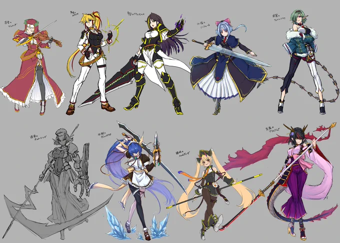 #今月描いた絵を晒そう 
Twitter再開して2週間、お絵描きリハビリ期間でオリキャラとアズレンのラフをたくさん描きました(* ˘ω˘ )
4月は高雄型4姉妹の完成目指して頑張ります～✨✍️ 