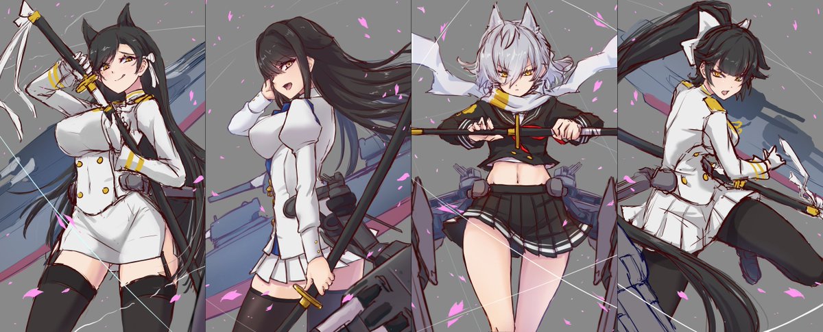 アズレン 鳥海さんは暫定ですが高雄型四姉妹のラフを並べてみました 良い感じの連作になりそ わぁ 狼 のイラスト