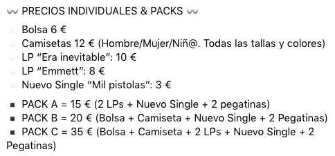☯ PRE-ORDER MERCHANDISING EMMETT ☯

⚡ Hemos hecho una tirada pequeña de merchandising para el concierto de este domingo día 3 en la Sala Even, si quieres hacer un pre-order puedes hacer tu pedido escribiendo a emmett.info@gmail.com, indicando producto o pack.⚡ Gracias!