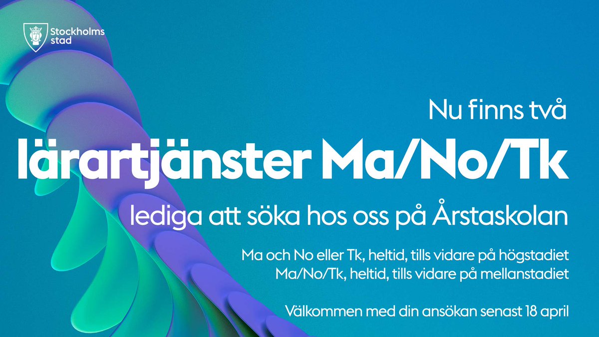 Nu finns två lediga lärarjobb att söka hos oss. Antingen som lärare på högstadiet i Ma samt No eller Tk, eller som lärare på mellanstadiet i Ma, No och Tk.

Välkommen med din ansökan senast den 18 april!
Åk 7-9 arbetsformedlingen.se/platsbanken/an…

Åk 4-6
arbetsformedlingen.se/platsbanken/an…