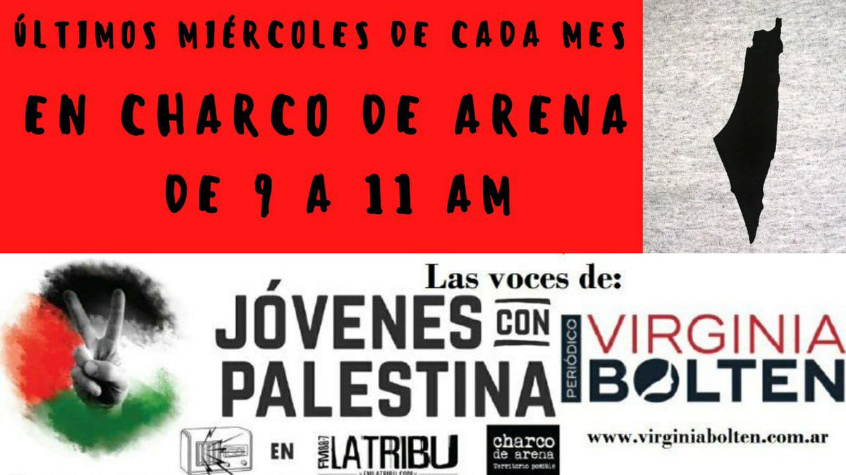 CharcodeArena's tweet photo. HOY! Vuelve la columna mensual de lxs Jóvenes con Palestina junto al Diario Digital Virginia Boltén en #CharcodeArena x @fmlatribu

No te la pierdas 👂

https://t.co/Hx5hTBUwvj

#NoalapartheidIsraelí
#EmbargoMilitaraaIsrael
#LasarmasquematanPalestinxsasesinannuestrospueblos https://t.co/BxGnIBpHPA