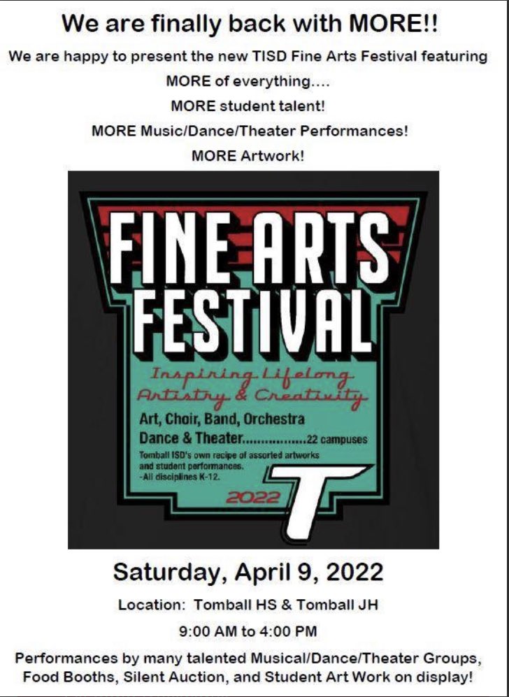 CPJH_Art's tweet photo. Mark your calendars for the @TomballISD @FineArtsTomball 
Fine Arts Festival! 🎨 #DestinationExcellence #CPJHInfluencer https://t.co/mKuWQjXzgW