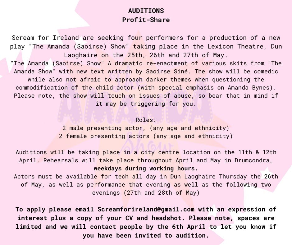 ScreamIreland's tweet image. AUDITIONS! please share!