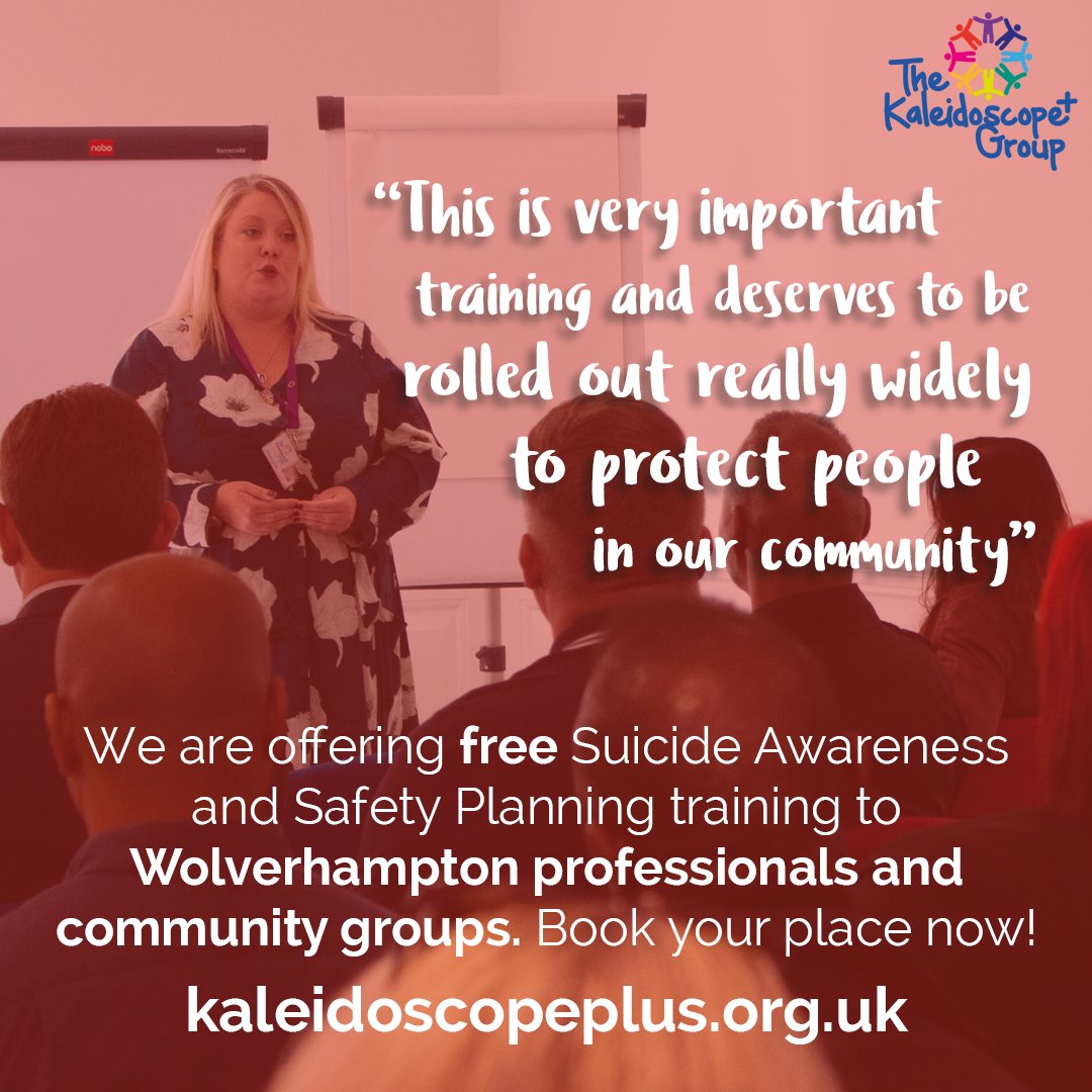 📣 We have just added 3 more dates for our Wolverhampton Suicide Awareness and Safety Planning course!

27th April - Wildside Activity Centre
28th April - Online
5th May - Online
...And there are still spaces available on our other dates.

Book now!
kaleidoscopeplus.org.uk/mental-health-…