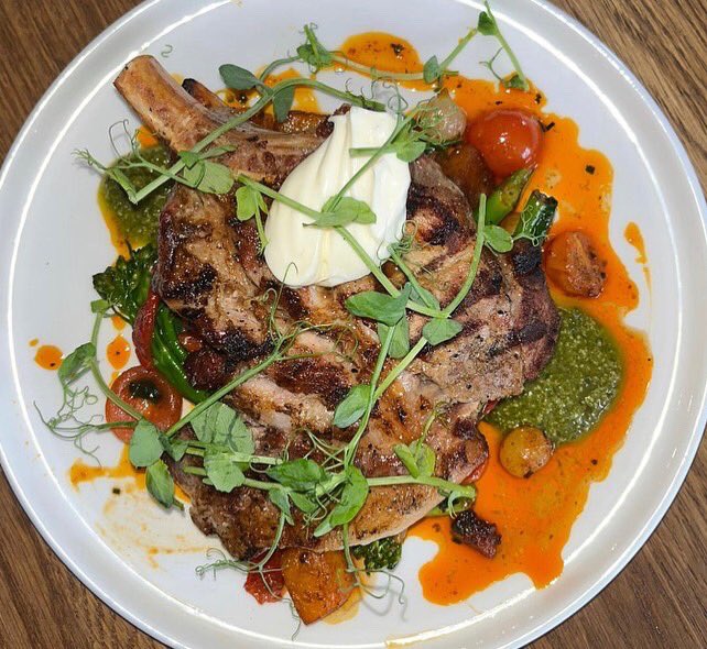 Pork chop with some Nduja salami and stuff… 👌