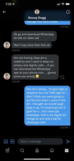 @SnoopDogg if only this was you, that woulda been cool but i was fooled (not really, but they think that<a class="tags" target="_blank" title="On Twitter" href="/?out=eyJ0eXAiOiJKV1QiLCJhbGciOiJIUzUxMiJ9.eyJpYXQiOjE3MjYyOTQ1NDEsImlzcyI6InR3cG9ybnN0YXJzLmNvbSIsIm5iZiI6MTcyNjI5NDU0MSwiZXhwIjoxNzU3ODMwNTQxLCJyZWRpcmVjdF91cmwiOiJodHRwczovL3R3aXR0ZXIuY29tL1Nub29wRG9nZyJ9.S4BEvZ2Xxf-2i2IsGL1Zw_YeHaxUTswhROLrMlB9bxzVq-xo2-TQP_uFalDQc4ejhVgEseMQ1ZjjIOIPzc6MSA">@SnoopDogg</a><a href="/tag/nftcommunity"class="tags"><span>#nftcommunity</span></a>