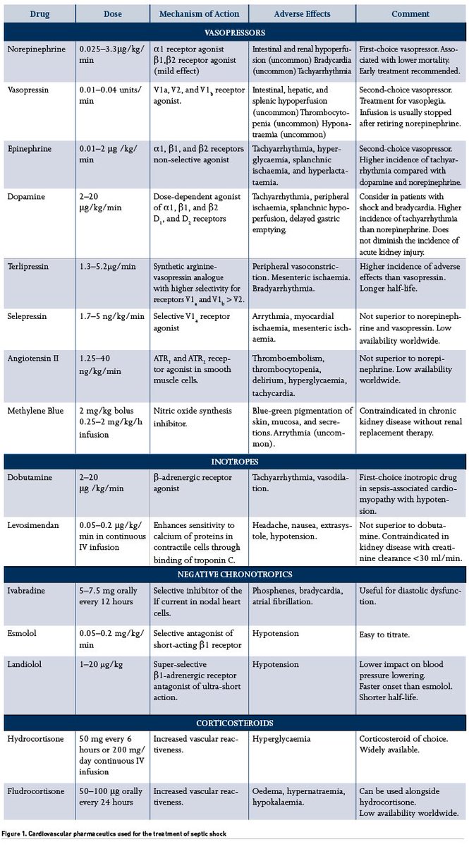 OrlandoRPN's tweet photo. Dosis y consideraciones de todos los fármacos utilizados en el manejo hemodinámico 🫀 del Choque Séptico 🦠 

Vasopresores
Inotrópicos
Corticoesteroides 
Beta-bloqueadores
y demás

De nuestro último artículo: https://t.co/liOM5DuhiD https://t.co/MseWm5n5hW
