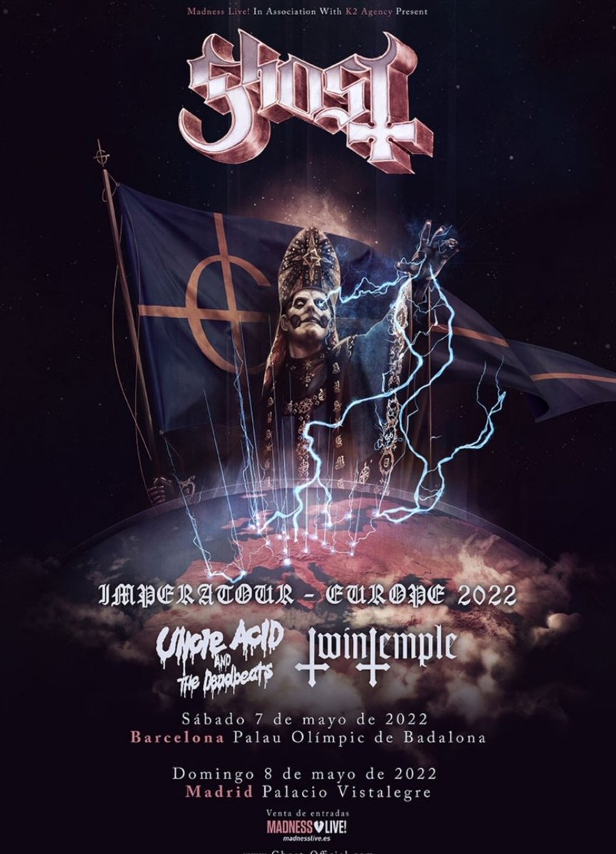 CoRocksivo's tweet photo. Los suecos @thebandGHOST estarán en nuestro país los próximos días 7 y 8 de Mayo presentando su nuevo "Impera" acompañados por Uncle Acid And The Deadbeats y @TwinTemple
@MadnessLive https://t.co/F0TrCPOaHa