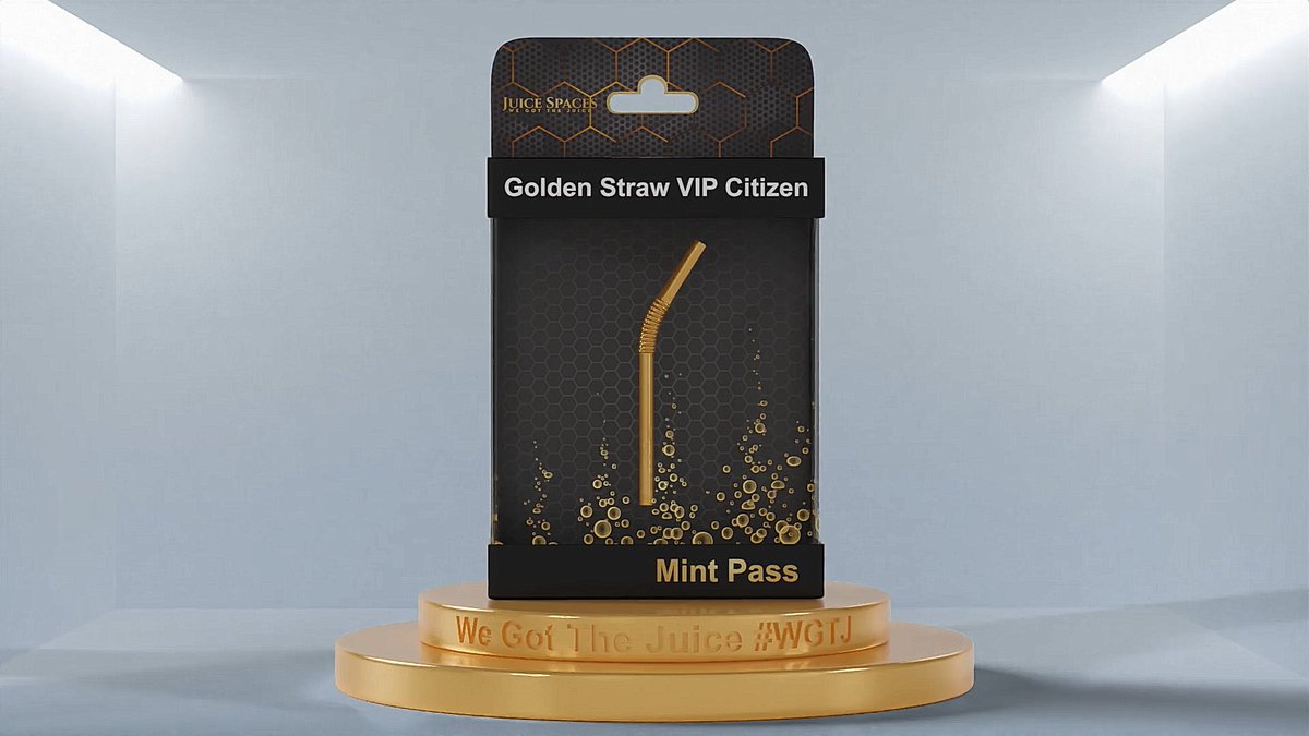 JuiceSpaces's tweet photo. New Sneak Peek is here! 🚀🚀 Golden Straw VIP Citizen Mintpass 🚀🚀

⤵️ To Participate:
1. Follow @juicespaces
2. RT + Like
3. Comment with your favorite juice

Several WL spots will be selected from this post...

We Got The Juice #WGTJ

#NFT #NFTs #NFTCommunity
#NFTCollection https://t.co/BKZy7NkgWV
