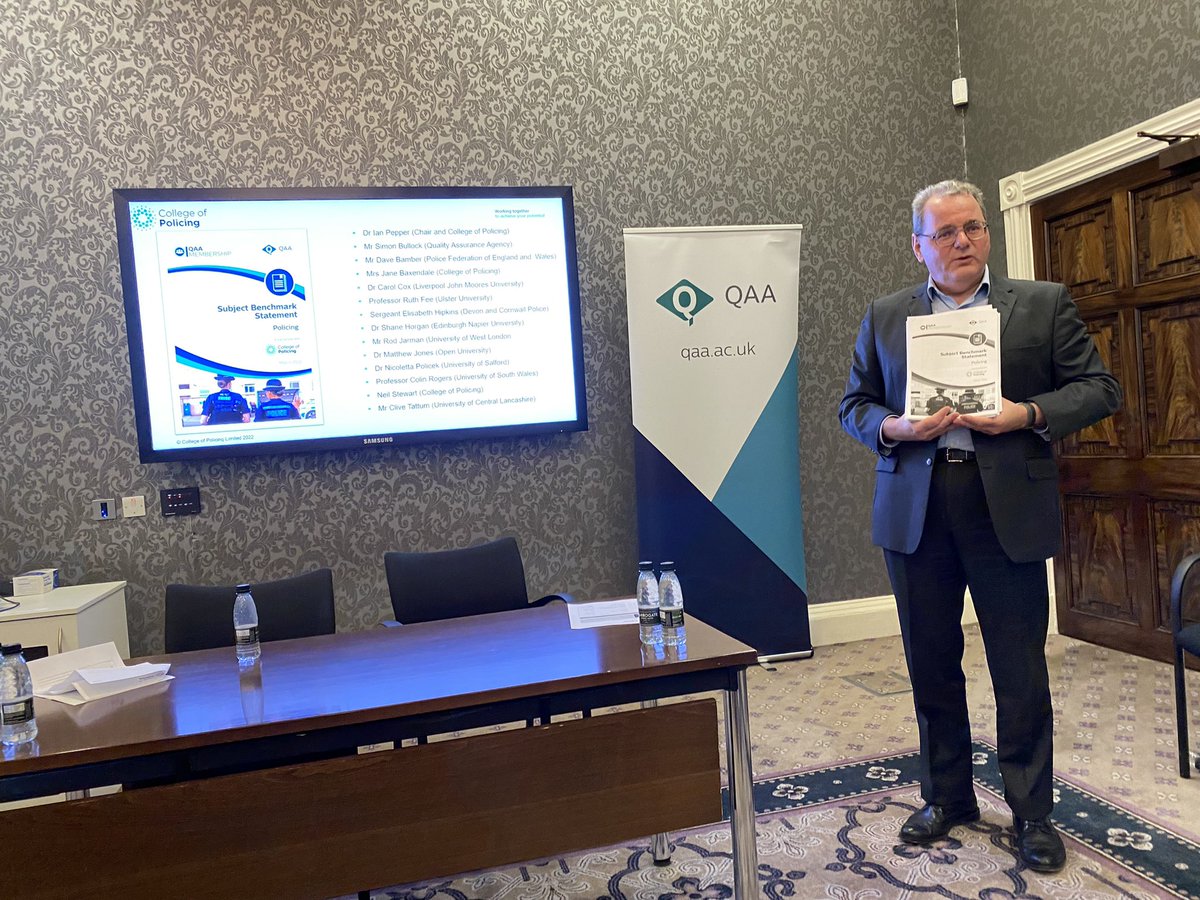 Launch of the QAA Benchmarking statement for Policing. Proud to have been part of the team to produce and pleased to see Policing recognised as an academic subject. Thanks to Andy Marsh and team at the College for being so supportive <a href="/QAAtweets/">QAA</a> <a href="/CollegeofPolice/">College of Policing</a> @UWL_Outreach