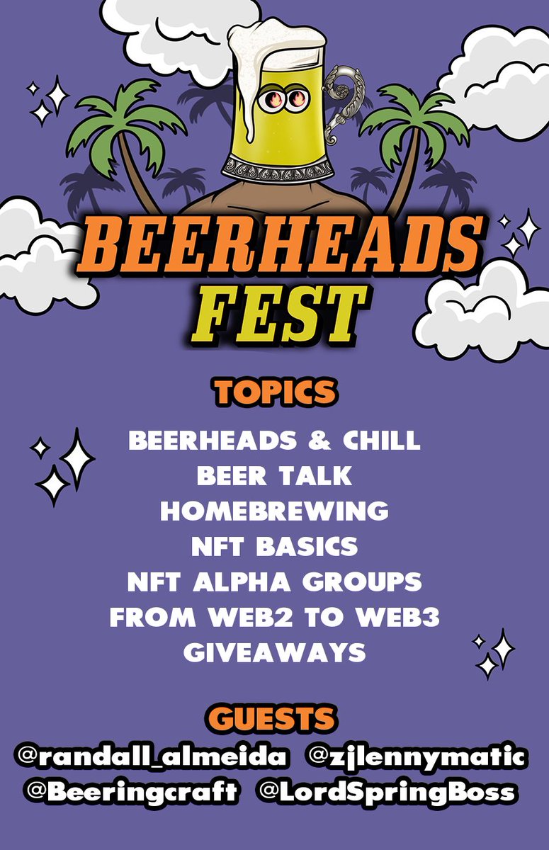 🍺 BEERHEADS FEST TOPICS &amp; GUESTS 

Starts today March 30, 1PM UTC!
x.com/i/spaces/1DXxy…