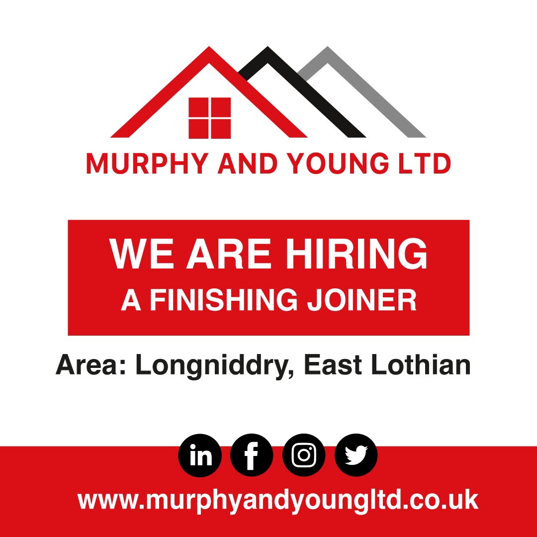 WE ARE HIRING!

• Finishing joiner at Longniddry, East Lothian

• Price Work

• Send message or call on: 07593648659

murphyandyoungltd.co.uk