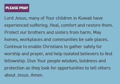 IBCBukitIndah's tweet photo. This week we are also praying for #Kuwait, number 49 on the #OpenDoors #WorldWatchList for #PersecutedChristians.
#Prayer for the #Worldwide #Church.
https://t.co/eEyNkqn7oD https://t.co/cv5988luOV