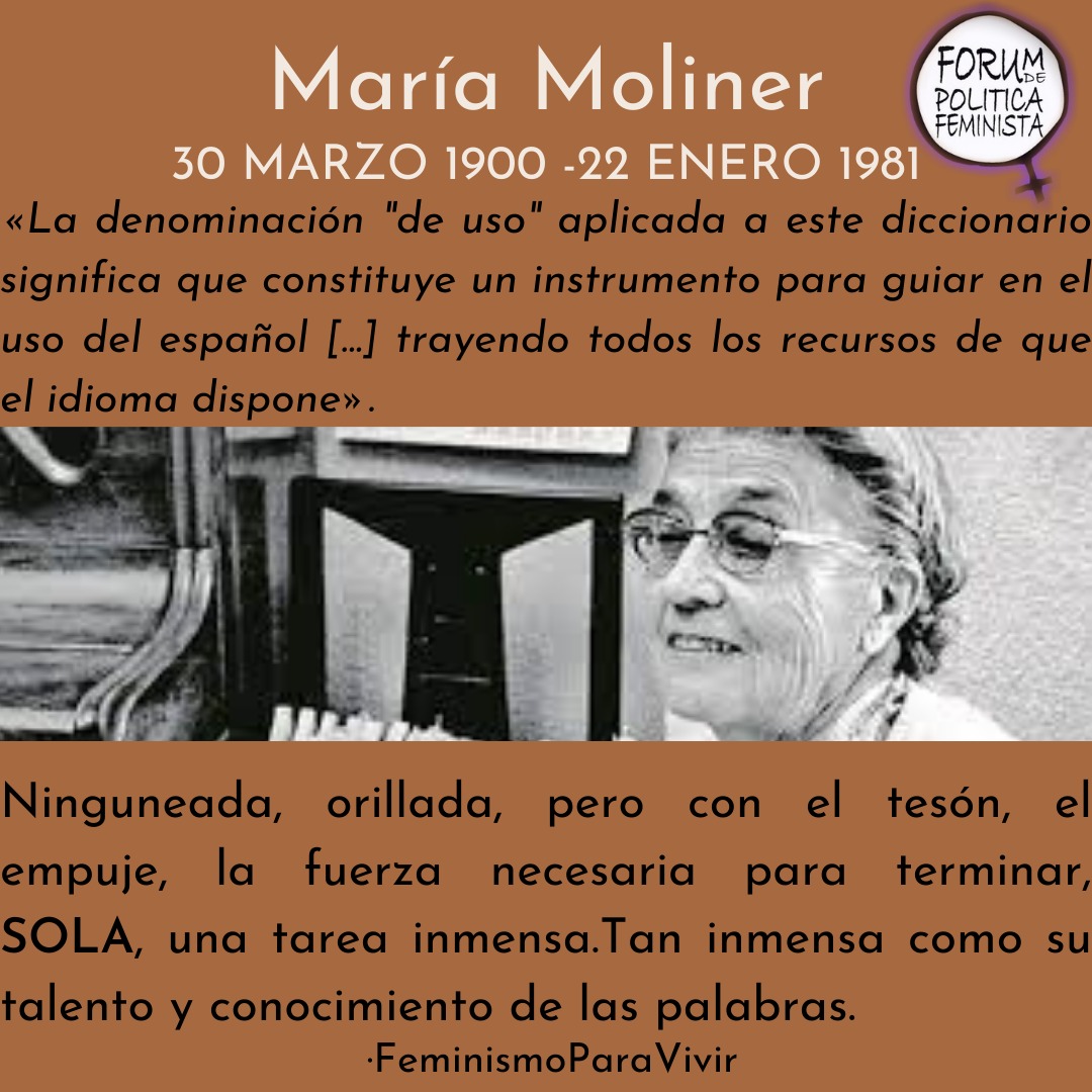 forumpfeminista's tweet photo. Ninguneada, orillada, pero con el tesón, el empuje, la fuerza necesaria para terminar, SOLA, una tarea inmensa. Tan inmensa como su talento y conocimiento de las palabras.
Hoy, recordamos el nacimiento de #MariaMoliner
30 de marzo de 1900, Paniza https://t.co/VcxxR4dJL5