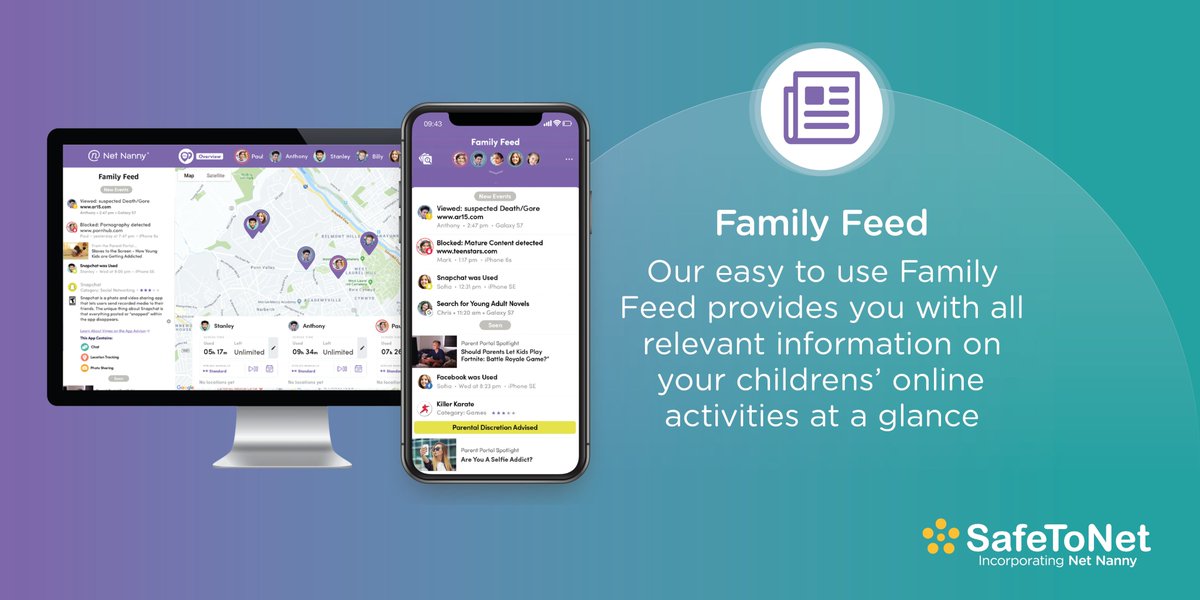 SafeToNet's tweet photo. Our Family Feed provides parents with all relevant information on their children’s’ online activity at a glance. By modelling it on well-known social media feeds, our Family Feed offers intuitive use &amp; valuable information in real-time. Head to https://t.co/G1MiVk4c3S for more. https://t.co/TzbulWfe0A