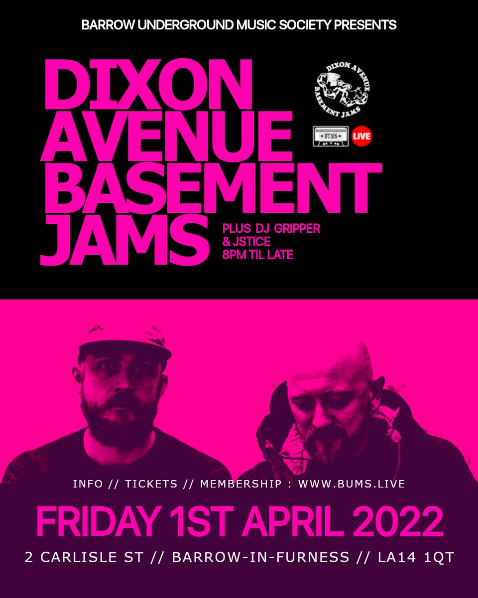 barrowums's tweet photo. Friday the legends Dixon Avenue Basement Jams (purveyors of authentic house music respected by DJs the world over) bring the bump, beats, bass &amp; tunes 🔥🎶 @BarrowBUMS Doors 8pm till late - last entry 11pm get in early. Tickets £10 https://t.co/cOxOZLwid4 @djgripper @justice_303 https://t.co/ya4MzpiZhn