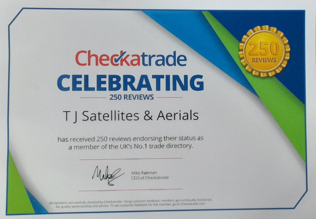 tjsatellites's tweet photo. Yes got to 250 reviews on checkatrade ⭐⭐⭐
@tjsatellites @Checkatrade https://t.co/RnQ0bprrDF