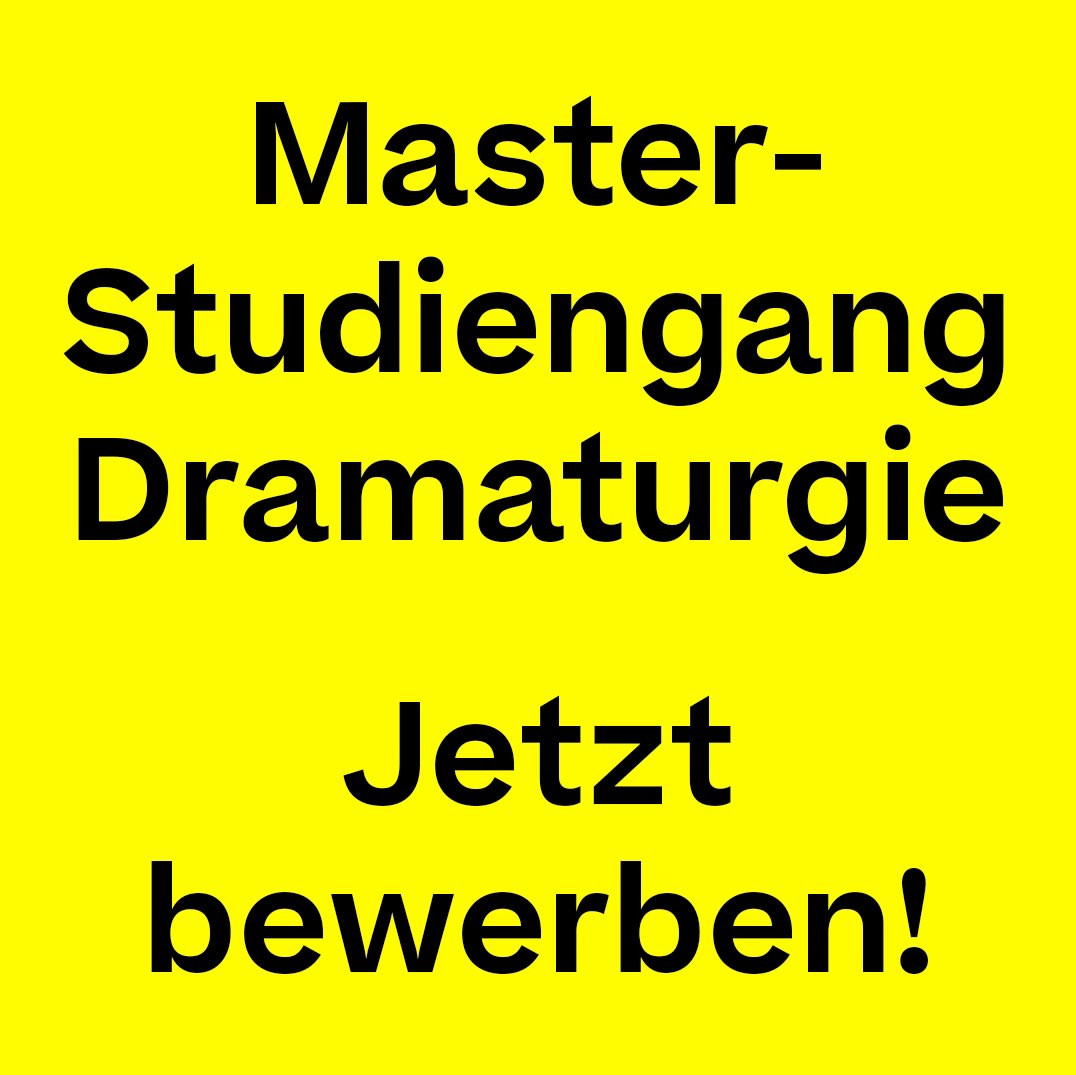 Jetzt bewerben für den Master-Studiengang Dramaturgie!
Bewerbungsschluss: 30. April 2022
 
Weitere Infos und Link zur Online-Bewerbung: theaterakademie.de/studium/dramat…

#theaterakademie #theaterakademieaugusteverding #dieeverding #stgdramaturgie #masterstudiumdramaturgie #jetztbewerben