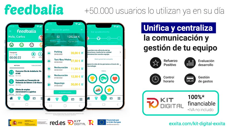 ¿PYME entre 10 y 49 empleados? Con las ayudas de #KitDigital podrás unificar a través de <a href="/Feedbalia/">Feedbalia</a> el control #horario 🕐 la gestión de los #gastos 💳 o la evaluación de #desempeño 👩‍💼👨‍💼 con métricas en tiempo real. Más info aquí: bit.ly/3DpdY6X  #Talento #RRHH