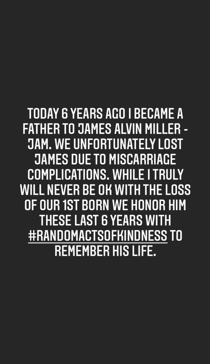 CM1984's tweet photo. Today please take the time to do a RAOK for my son James Alvin Miller - 3-30-16. Miscarriage is a bitch not only for the mommas out there, but the dads too. I miss my 1st born some dearly & I know he’s up in heaven looking down on us as he fishes w/his great grandfathers. #RIPJAM https://t.co/1zkWcvseHb