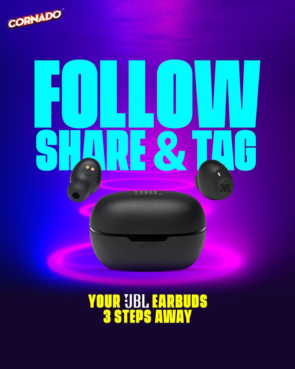 Cornadosnacatac's tweet photo. What if we said you could win awesome JBL earbuds in a few clicks!
Well, we're feeling  generous towards our Fam today.

Steps:
1. Follow @cornado.snacatac on Instagram
2. Tag 2 of your friends
3. Share this post on your story and tag us

3 lucky winners will win JBL earbuds.😍 https://t.co/GAKONERUG1