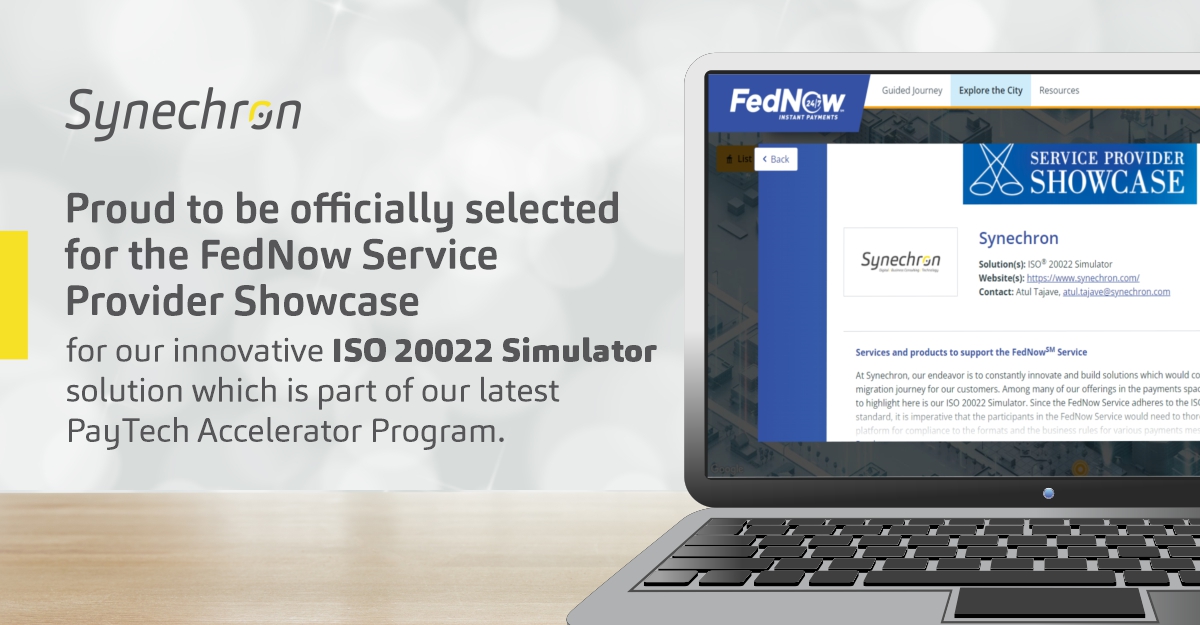 Synechron's tweet photo. We’re delighted! The #FedNowSM Service Provider Showcase has included one of #Synechron’s accelerators in its program -- an exciting resource on behalf of the Federal Reserve which will help #financial institutions adopt instant #payments. See more: https://t.co/qyY05PeHQ2 https://t.co/RUyWyyipdF