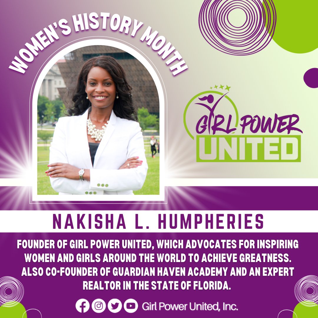 GirlPowerUnited's tweet photo. We honor Mrs. Nakisha Humpheries for Women History Month! She is the Founder of Girl Power United, which advocates for inspiring women &amp; girls around the world to achieve greatness. Also Co-founder of Guardian Haven Academy and an expert Realtor in Florida, US. #GirlPowerUnited https://t.co/6TMzscX6R9