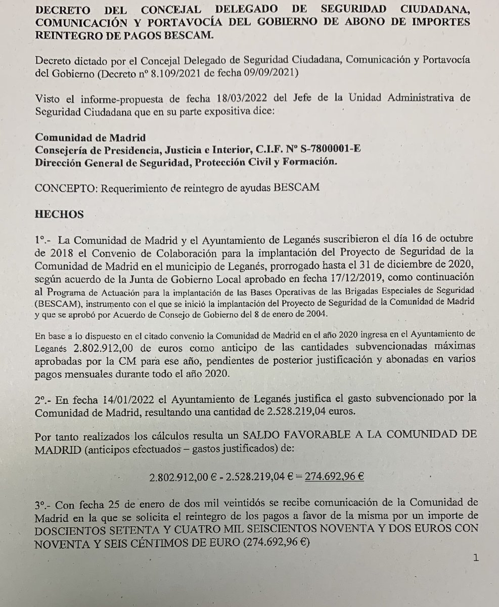 UnionporLeganes's tweet photo. 🚨Si no teníamos suficiente con la pérdida millonaria en subvenciones no presentadas por @AytoLeganes ahora sumamos que TENEMOS QUE DEVOLVER casi 300.000 € a la @ComunidadMadrid por no saber calcular bien lo que nos tienen que abonar por las AYUDAS de la #BESCAM en #PolicíaLocal https://t.co/PLe1rhHXfK