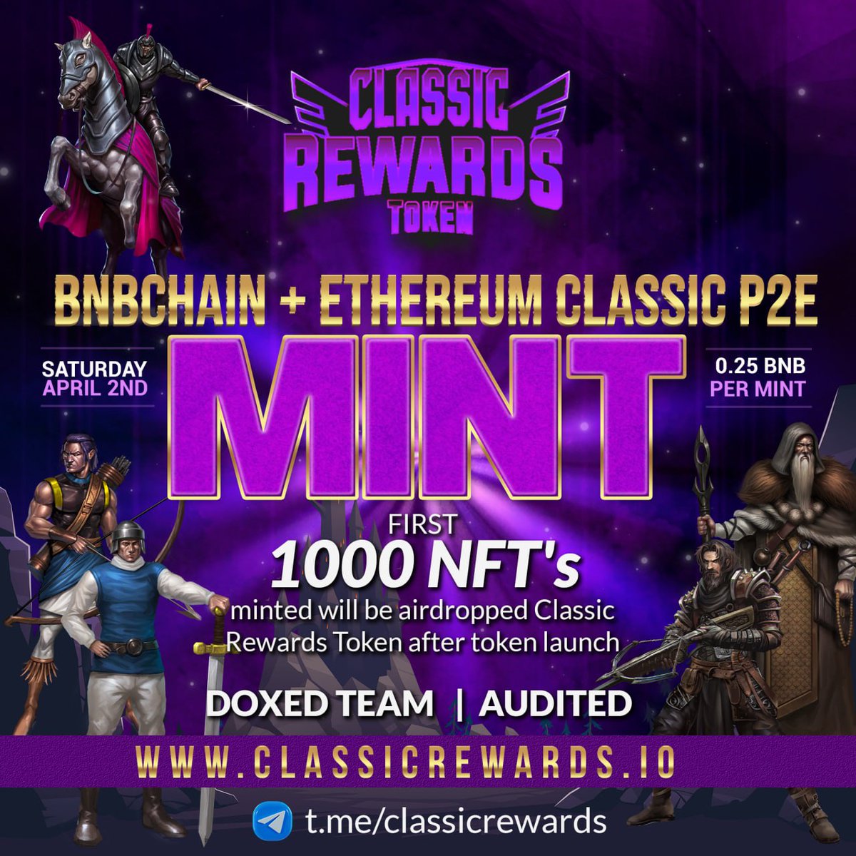 ClassicRewards's tweet photo. Mint day is almost here! Which is your favorite character? #Binance Minting starts on
⏰ 2nd of April
⚛️ Doxed Team
⚛️ #AUDITED NFT contract 
⚛️ Add Binance Smart Chain Network to your Metamask. Lets go!

#NFTs #BNBChain #nftcollector #NFTdrops #bsc #BSCGems #BSCnft #bnb #ETC https://t.co/1FVs0DiMKF