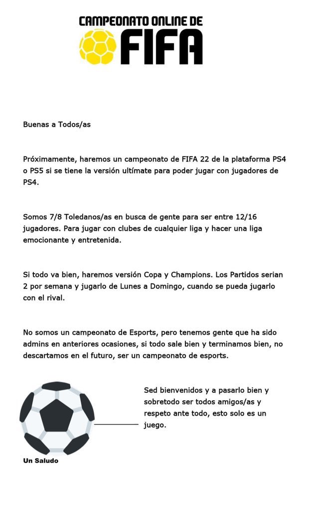 kevinzito07's tweet photo. 🎮TORNEO EN MARCHA🎮

Si eres apasionado del FIFA apúntate al torneo 🔥🔥

Modo liga copa y champions 
Abierto para 16 jugadores con ampliación a 32 ⚽️⚽️

Este torneo dará de que hablar háblame por MD si estáis interesados un saludo https://t.co/R3bt1mqFC2