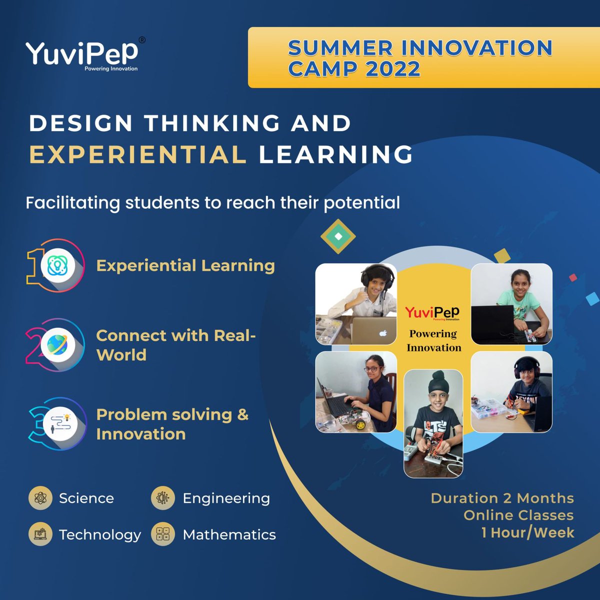 yuvipep's tweet photo. Thank you for the overwhelming response to YuviPep’s Summer Innovation Camp. Based on the suggestions and feedback, we are delighted to extend the registration date until 24th April 2022.

For Registration and more details please visit: https://t.co/fvILh4OAAn https://t.co/A64eFk3FFL