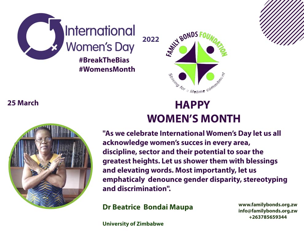 #BREAKTHEBAIS
#IWD #IWD2022
#WomensMonth
<a href="/Bbondaimaupa/">Beatricebondaimaupa</a>  <a href="/charlenegail9/">Charlene G Taruwona</a> <a href="/StorytellerSt4/">Visual Humanitarian Storyteller</a> <a href="/WomenEmpow/">Women Excel Trust (W.E.T)</a> <a href="/ZimWomenLawyers/">ZWLA</a> <a href="/EndingVAWG/">End Violence Against Women & Girls</a> <a href="/MtcGirl/">MTC Educate A Girl Inc</a> <a href="/zimbabwe_up/">GirlUpZw</a>