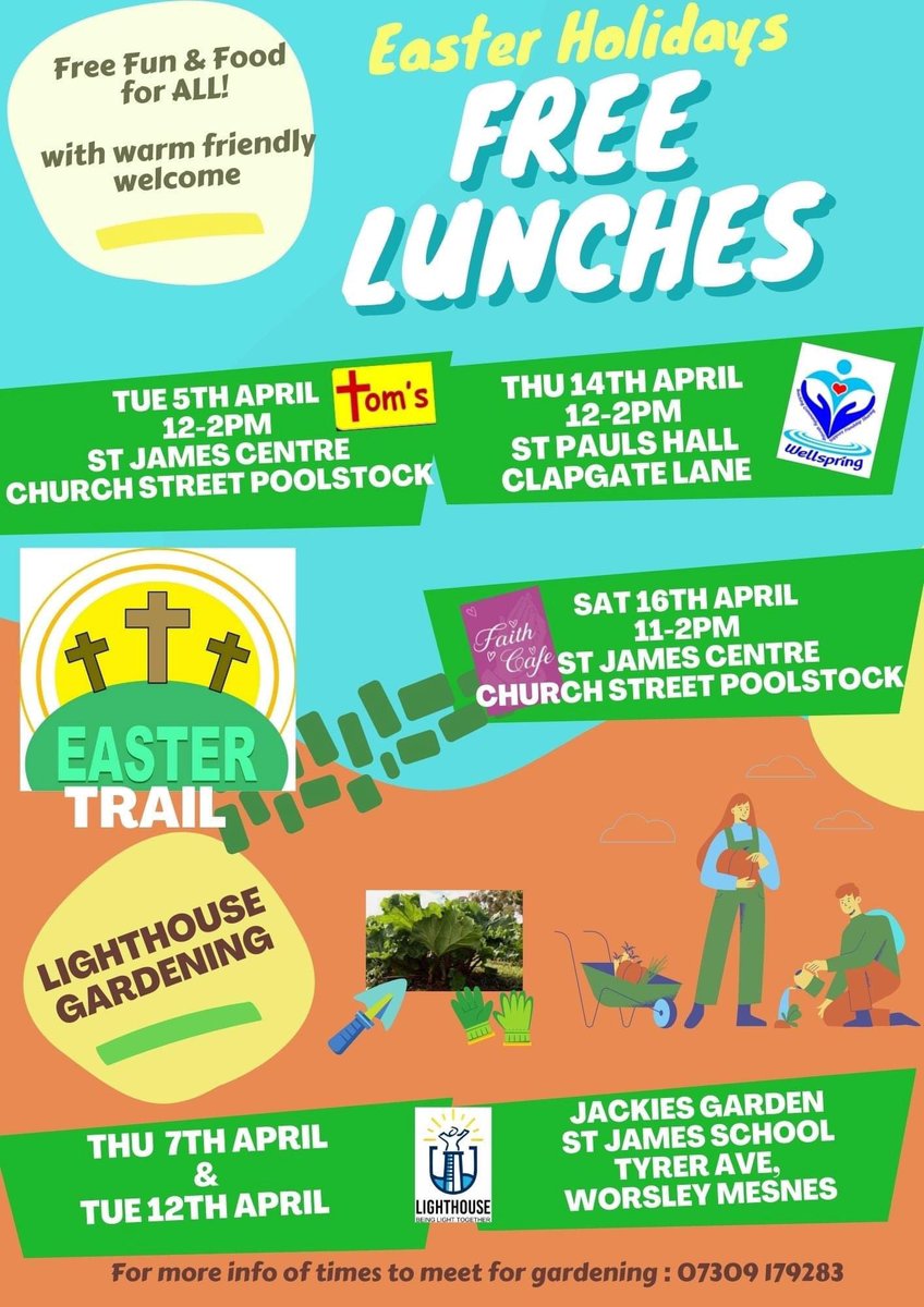 WiganWestHub's tweet photo. We are looking forward to join together over the Easter Holidays why not join us? @StPaulsCEWigan @stjameswigan @StHighfield @WellspringStP @LighthouseWigan @LiftedWigan @lifelinescafe @TogethLiv @LDSTEducation @H1ghfield @StjameswithstT @Stpauls15 #EasterHolidays #FreeFoodandFun https://t.co/sJiMb9doMn