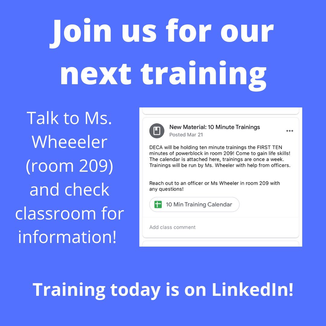 Ten Min Trainings continue today with LinkedIn. This is open to all high school students. #realworldskills