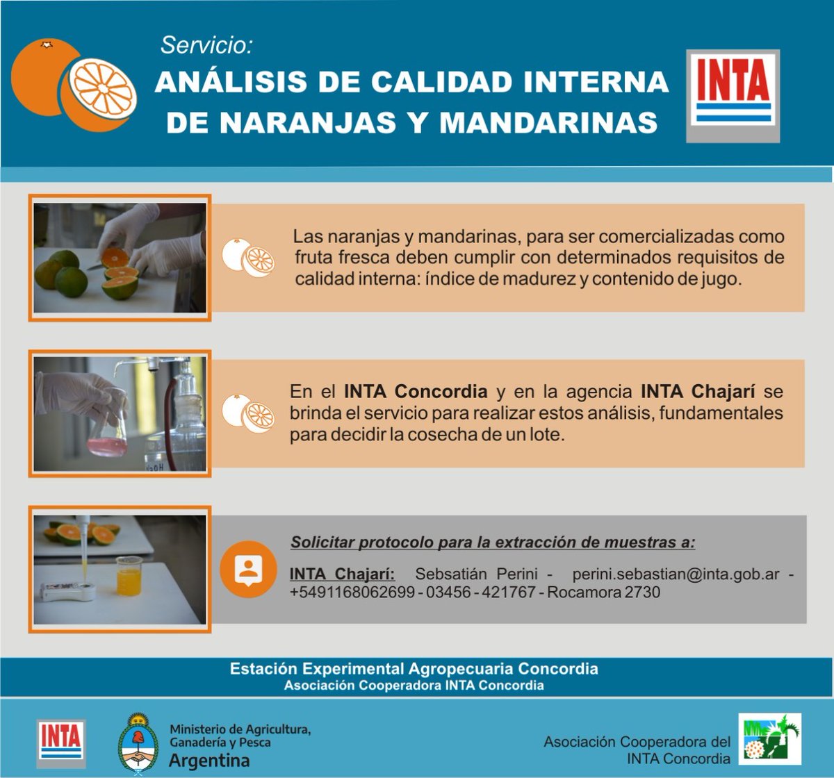 IntaChajari's tweet photo. Sr. Productor el inicio de campaña es un momento de incertidumbre en  el momento  de cosecha. La agencia INTA Chajarí cuenta con un servicio de análisis de calidad interna en cítricos. "Te esperamos" https://t.co/nOnuYLiOj3