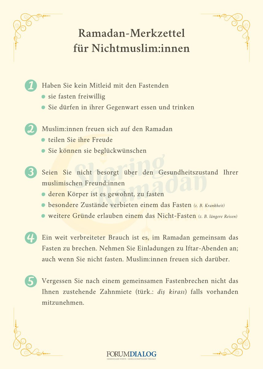 Wir haben einen Merkzettel  vorbereitet. 

Wie findet ihr das? Gibt es noch weitere Punkte, die euch einfallen?😊

Schreibt uns gerne

#ramadan #fasten #freude #Merkzettel #sharingramadan