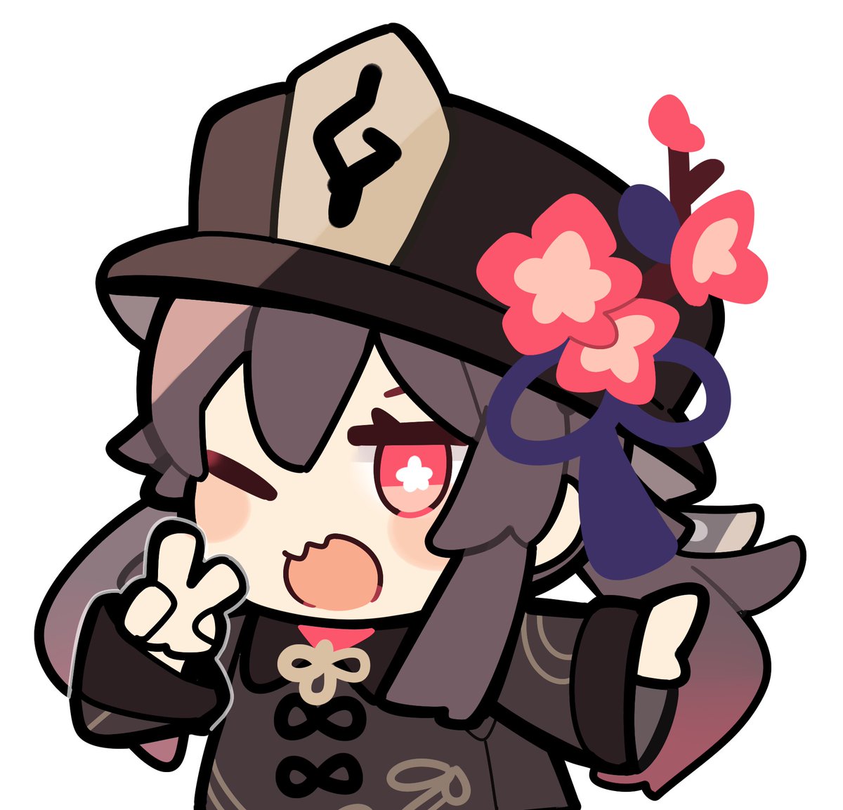 胡桃|フータオ(原神) 「配信サムネイル用に描いた胡桃ちゃんです。アイコンとかにつかいたいぜって方がいたら」|ペケこ@バーチャルめうしおじさんのイラスト