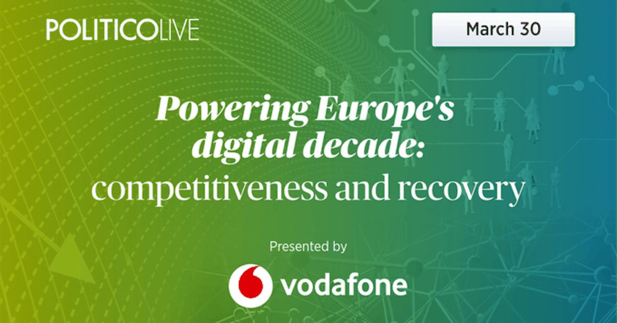 DigitalEU's tweet photo. ✨Today, don't miss the @LivePOLITICO discussion on "Powering Europe's #DigitalDecade: competitiveness and recovery"✨

The event will feature various formats including a one on one interview with EVP @vestager 🎙️.

➡️ 3:30pm CET
➡️ https://t.co/HHmTQ5bXl4

#DigitalEU https://t.co/Q9wjjzxYo1