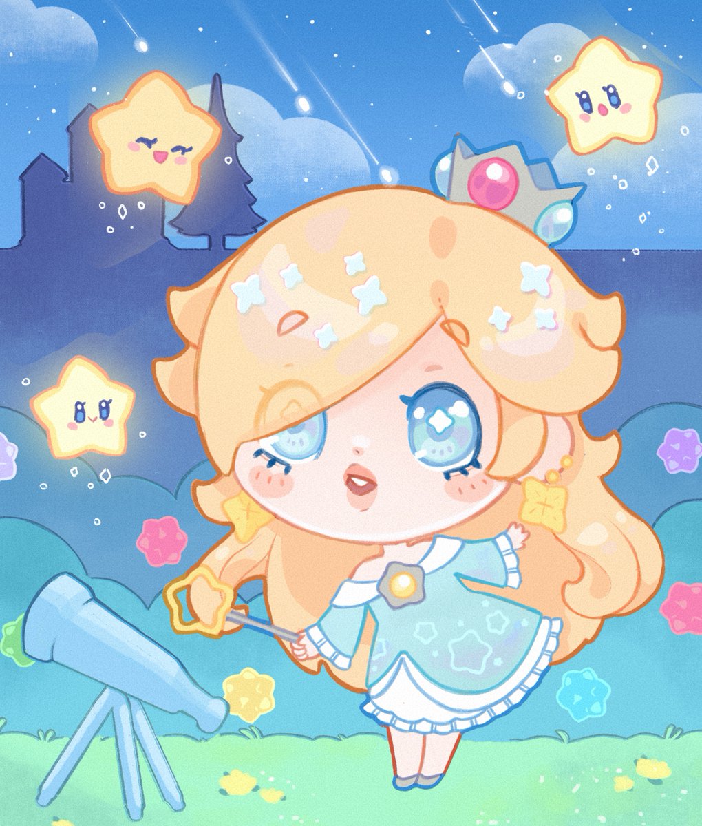 rosalina 1girl blonde hair earrings jewelry dress crown blue eyes  illustration images