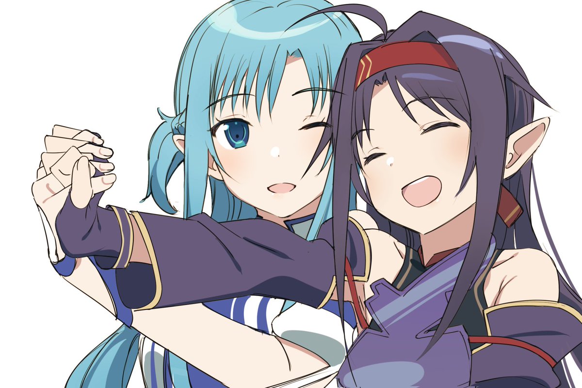 asuna (sao) ,yuuki (sao) multiple girls 2girls pointy ears long hair blue eyes gloves purple hair  illustration images