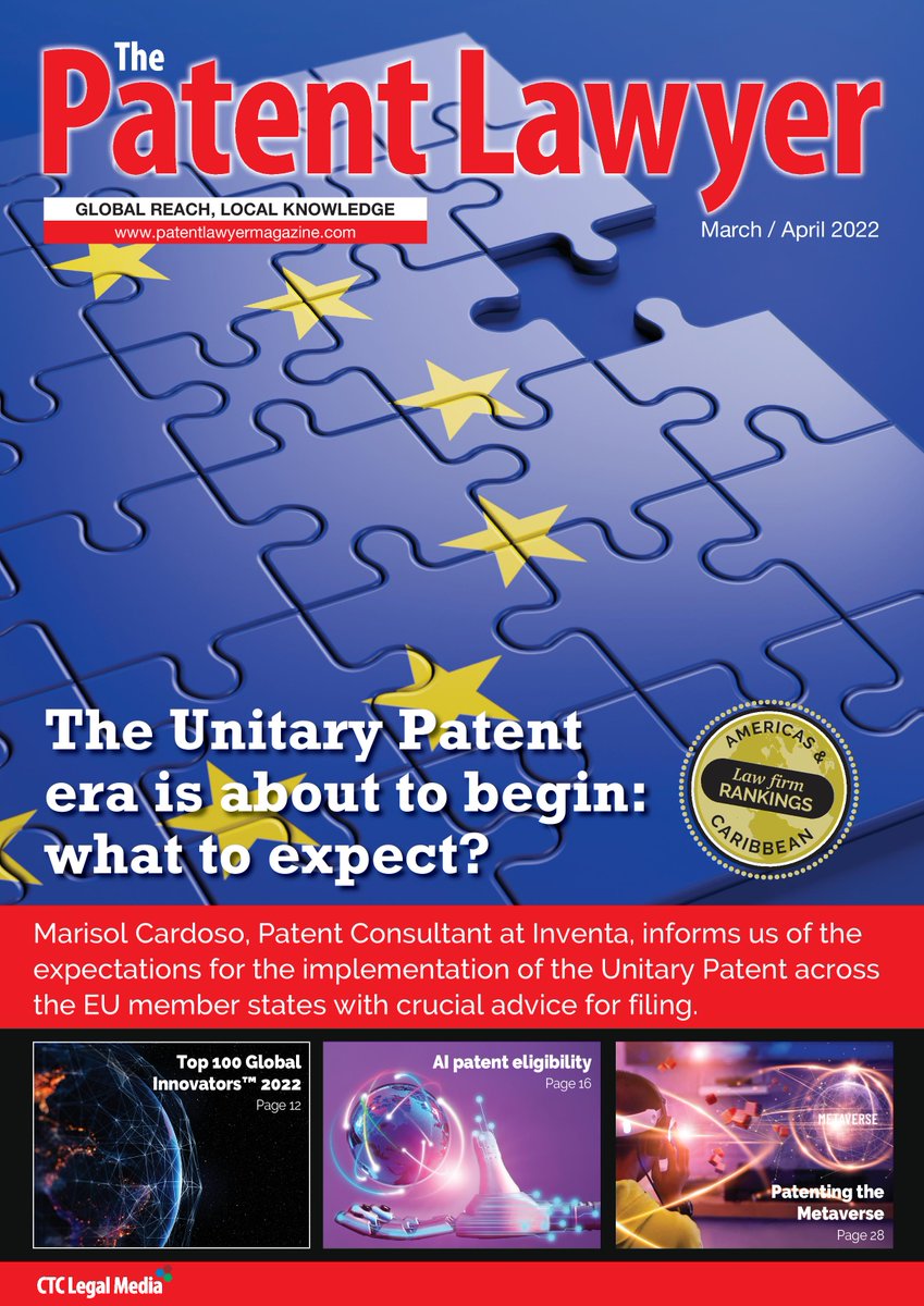 PatentLawyerMag's tweet photo. The Patent Lawyer March/April 2022 ⭐️OUT NOW!⭐️READ HERE👉 https://t.co/Be3PbQ0IQh
Special thanks to all our contributors, advertisers and sponsors. Includes Law Firm Rankings for The Americas &amp; The Caribbean 2022 #Patent #Law #IP #Magazine #Publication #NewIssue #OutNow #New https://t.co/jdI5lYziDQ