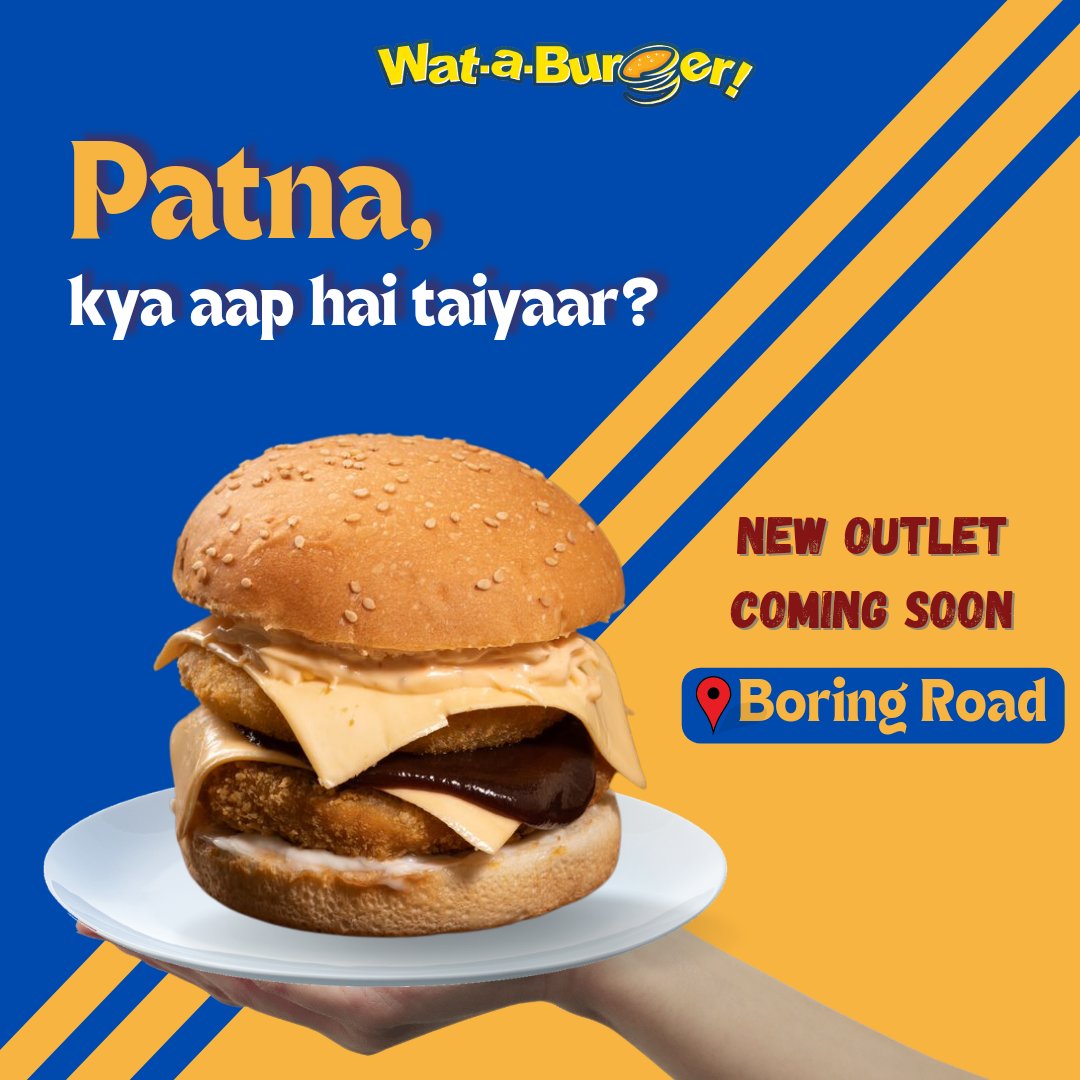 Aye bhai suno, #IndiaKaBurger fir aa raha hai Patna 🍔

New outlet launching soon!

📍 Plot 32P, 2nd Floor, Near Sahdeo Mahto Marg , Boring Road , Patna , Bihar - 800001

#WAB #IndiaKaBurger #Bihar #Patna