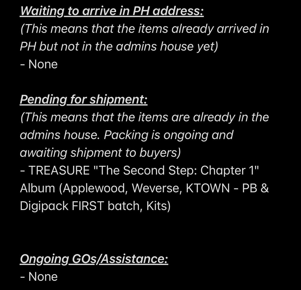 LINE94PH's tweet photo. #LINE94UPDATES
Mass updates for this week ✨
Shipment of ALL ONHAND Treasure albums (including albums that are for pooling and some albums from KTOWN) are on-going.
Thank you for your patience and please do make reading a habit 💗
Thank you! 💛 https://t.co/MDPOg1igSS