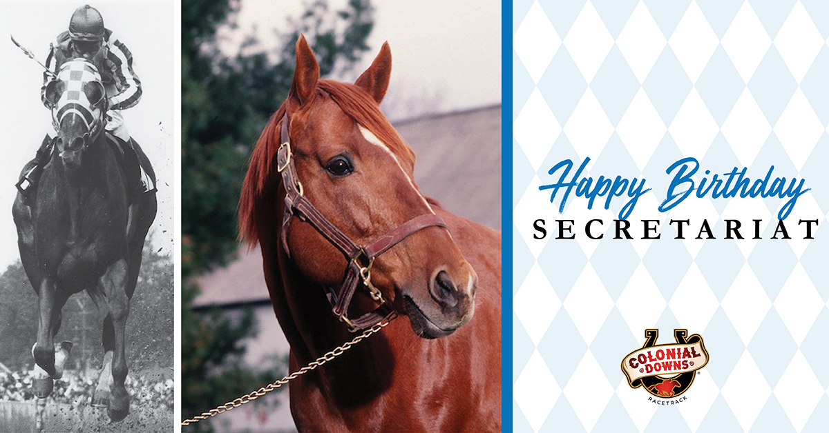 Happy Birthday to one of Virginia's top athletes, Secretariat, who was born 52 years ago today! "Big Red" won the 1973 Triple Crown -- the Kentucky Derby, Preakness and Belmont --- and is included in ESPN's Top 100 Athletes of the 20th Century. #ColonialDownsRacing