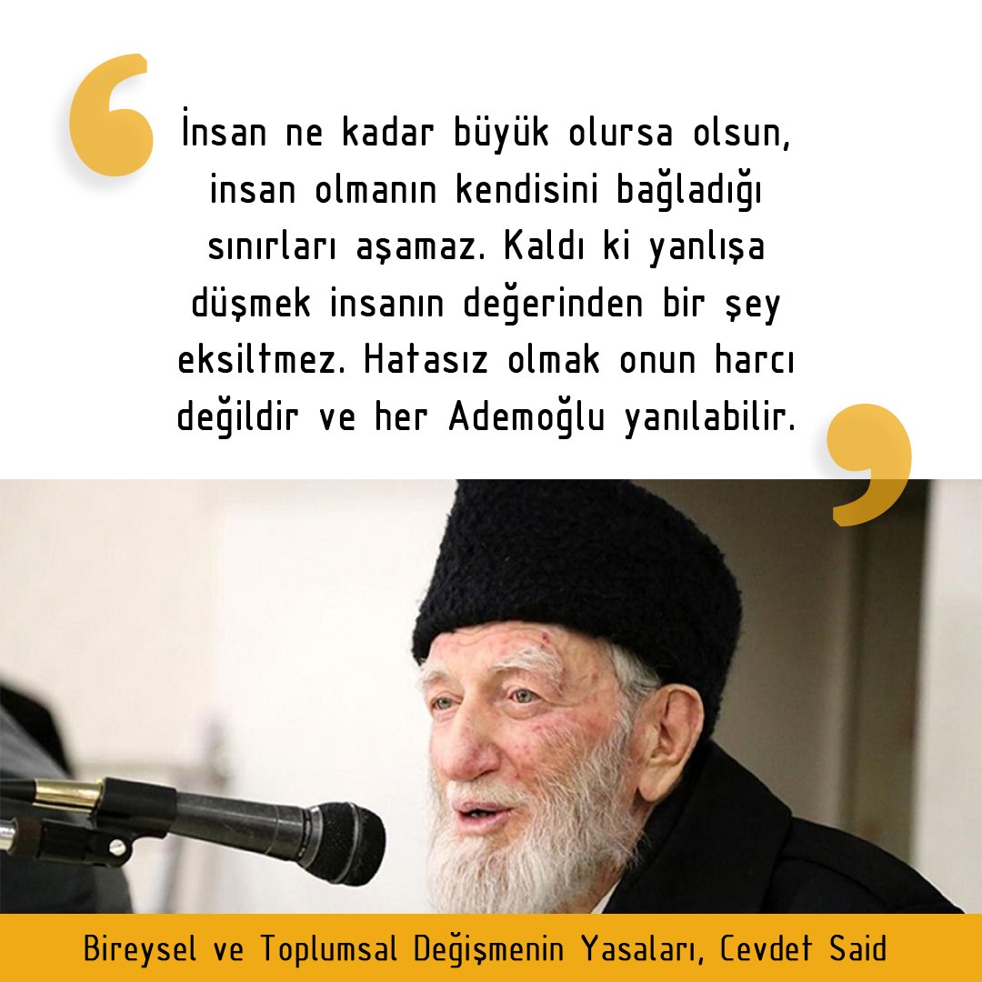 kafkasvakfi's tweet photo. "İnsan ne kadar büyük olursa olsun, insan olmanın kendisini bağladığı sınırları aşamaz. Kaldı ki yanlışa düşmek insanın değerinden bir şey eksiltmez. Hatasız olmak onun harcı değildir ve her Ademoğlu yanılabilir."
#CevdetSaid #CevdetSaidFikriMirası https://t.co/znoyjLivSO