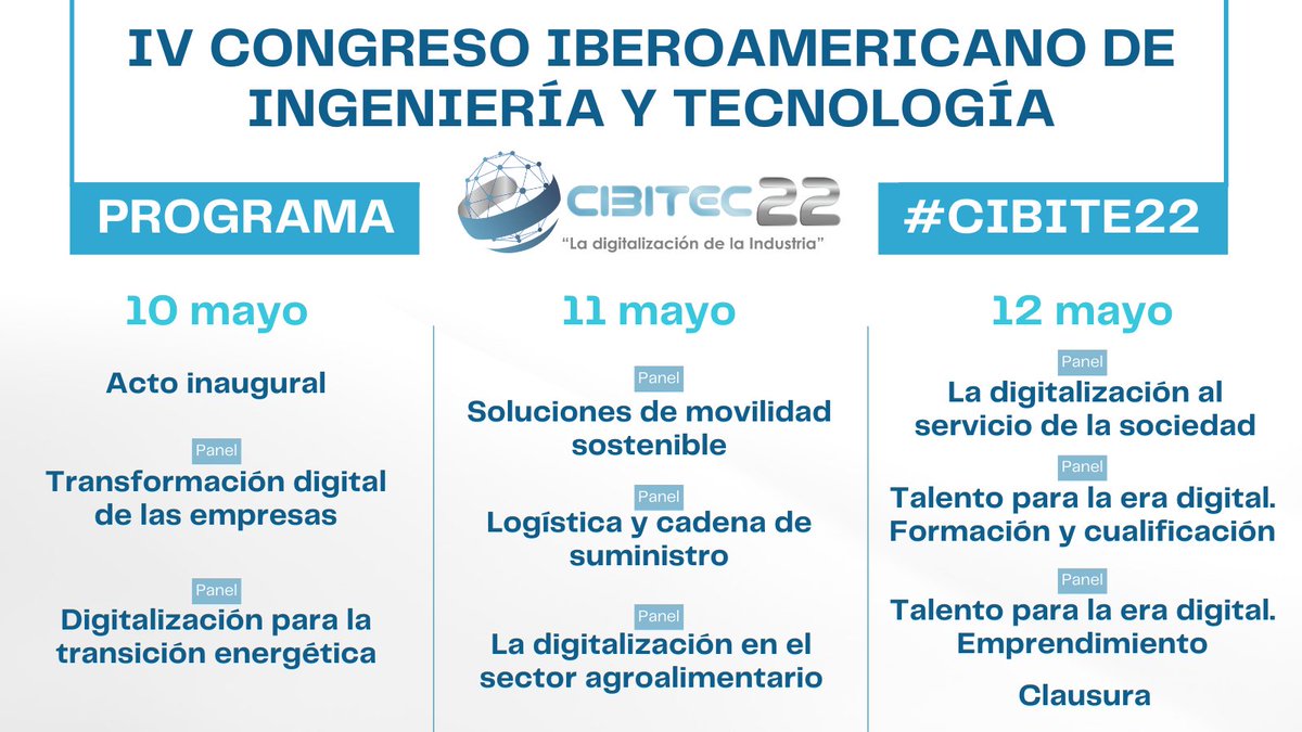 📢 ¡Hemos abierto la inscripción!

No te pierdas #Cibitec22, el evento sobre #digitalización más importante del ámbito iberoamericano.

➡️ bit.ly/Cibitec22 ⬅️

Te dejamos un resumen del programa que te iremos presentando durante los próximos días.