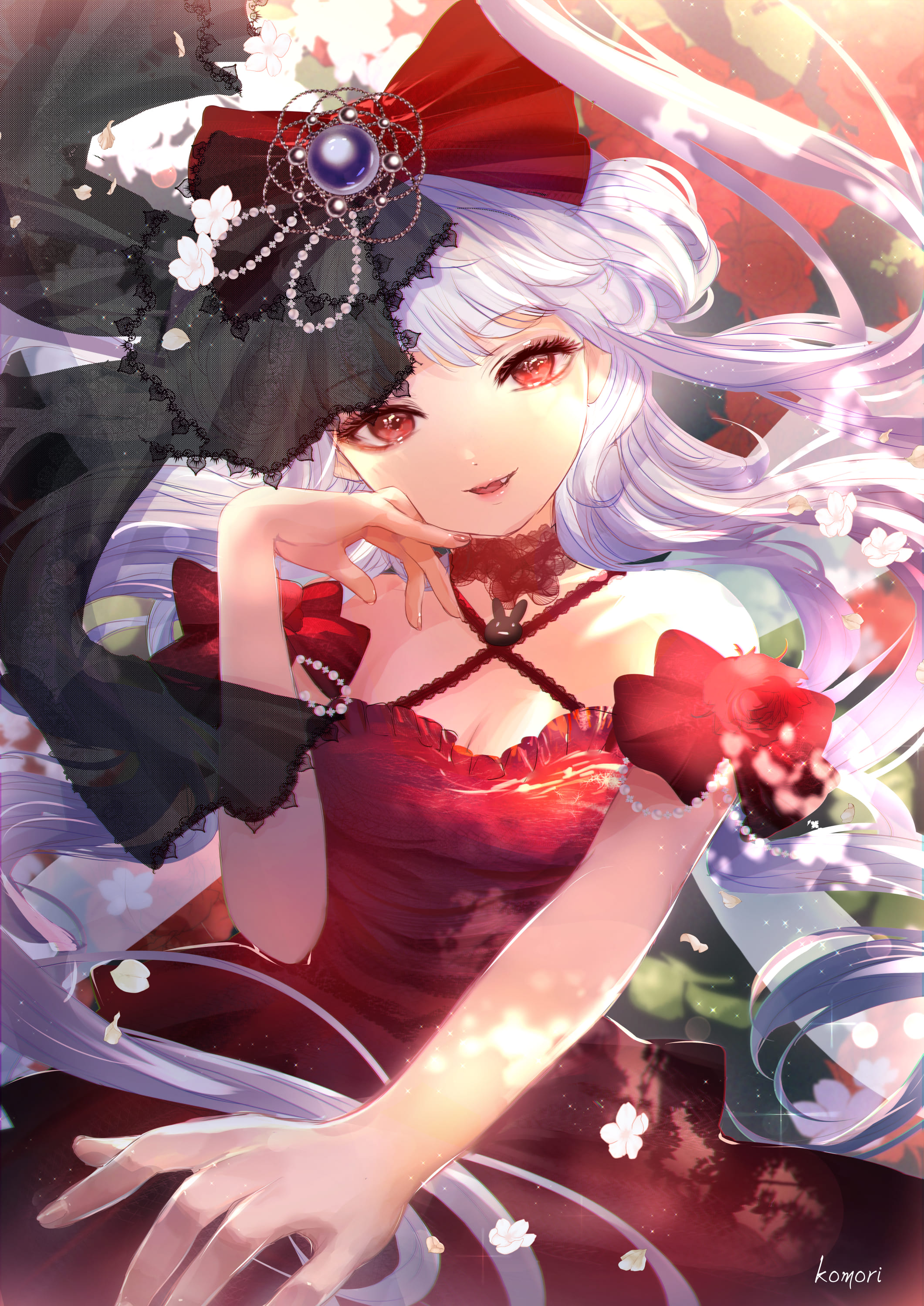 こもりひっき 幻想少女絵 赤薔薇の妖精 桜と赤いバラの花がモチーフの ゴスロリドレスに身を包んだ 妖精少女のイラストです さくら オリジナル イラスト王国 T Co Ozjqdyhcgi Twitter