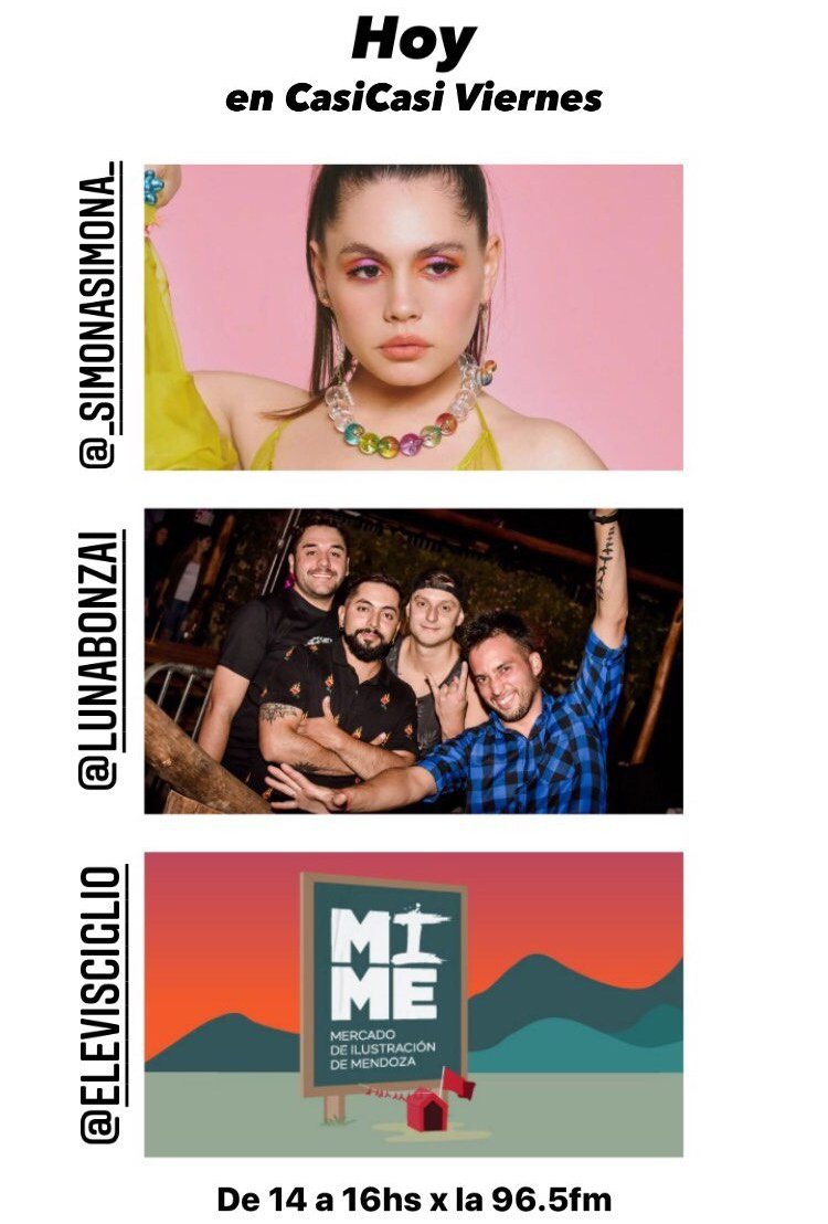 #HOY de 14 a 16 por <a href="/RadioU96_5/">Radio U</a> 📻 🎧

🍷Brindamos con #Simona por su visita
✏️Dibujamos con <a href="/EleVisciglio/">Ele Visciglio</a> en la previa del #MIME 
🎶 Nos sumergimos en #LaMelodíaManda  con Santi Marino
🌜Rockeamos a luz de <a href="/LunaBonzai/">Luna Bonzai</a>