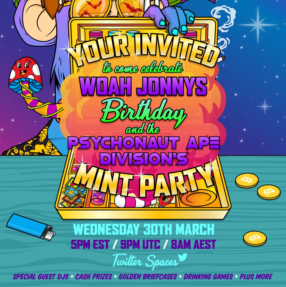 PsychonautApeD's tweet photo. Wishing our amazingly talented artist @WoahJonny a really HAPPY BIRTHDAY 🎂

We asked him what he wanted most on his birthday, and he said "to mint out!" 🚀🚀🚀
Let's make his bday wishes come true fam ♥️ https://t.co/UViRv9qZIw