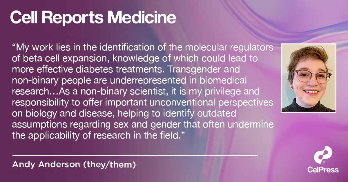 First up is Andy Anderson. Their PhD work focuses on pancreatic beta cell replication in the context of diabetes <a href="/andiorerio/">Andy</a> <a href="/KovlerDiabetes/">Kovler Diabetes Center</a>. Read their Voices contribution: cell.com/cell-reports-m…